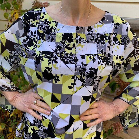 JM Collection, colorful long sleeved blouse, decorated with rhinestones,XL - Picture 4 of 10